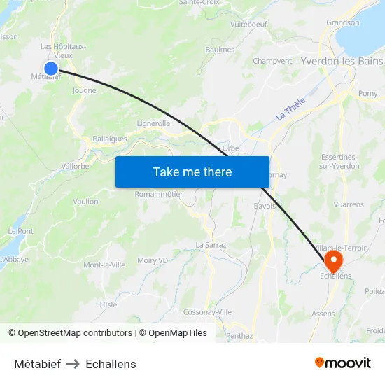 Métabief to Echallens map