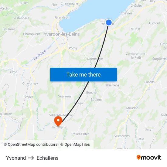 Yvonand to Echallens map
