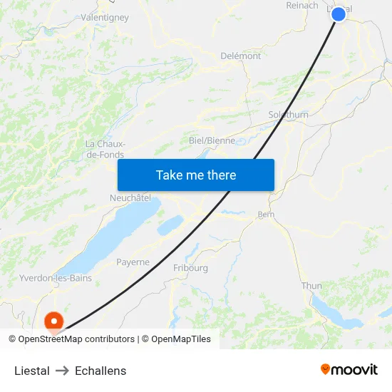 Liestal to Echallens map