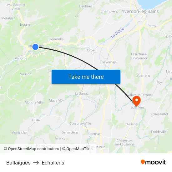 Ballaigues to Echallens map