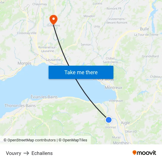 Vouvry to Echallens map