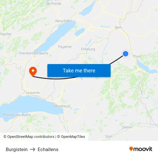 Burgistein to Echallens map