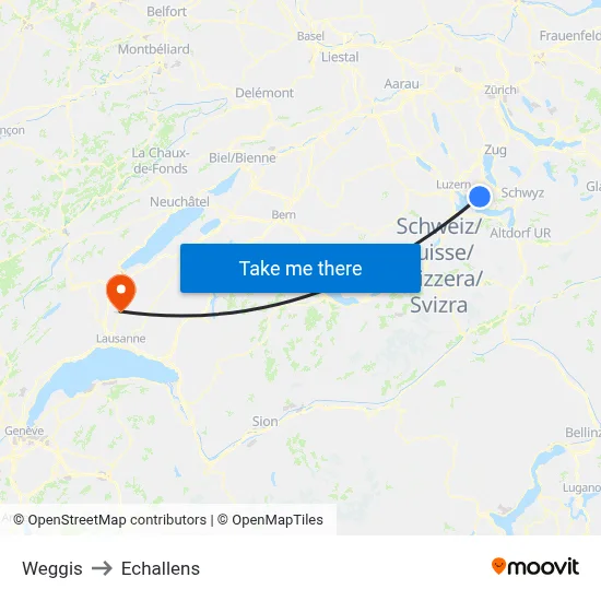 Weggis to Echallens map