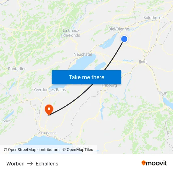 Worben to Echallens map
