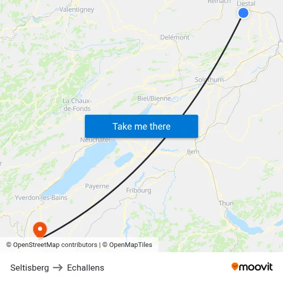 Seltisberg to Echallens map