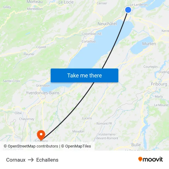 Cornaux to Echallens map