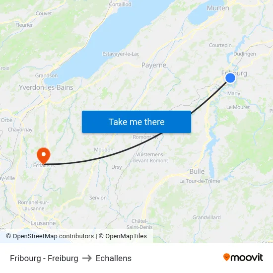Fribourg - Freiburg to Echallens map