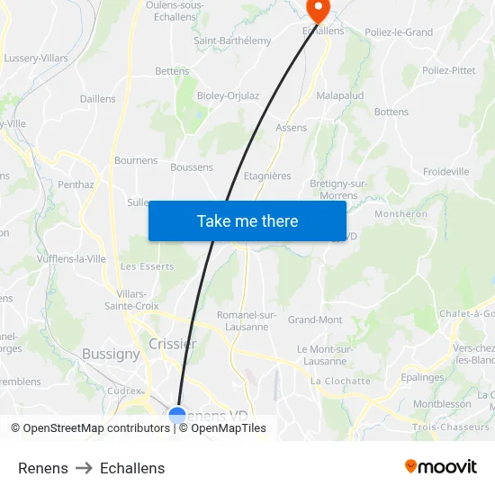 Renens to Echallens map