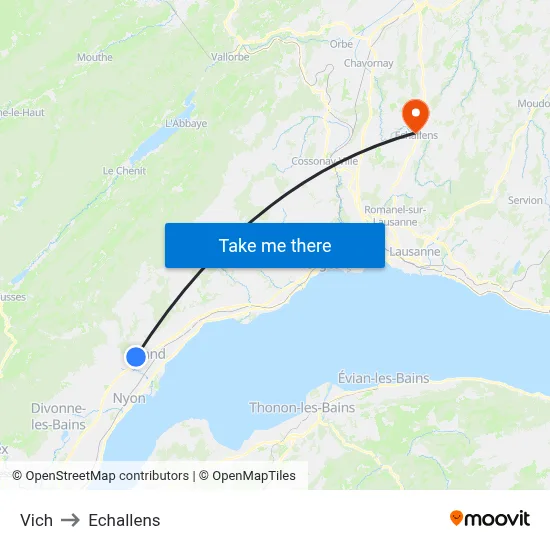 Vich to Echallens map