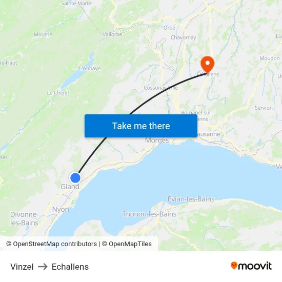 Vinzel to Echallens map