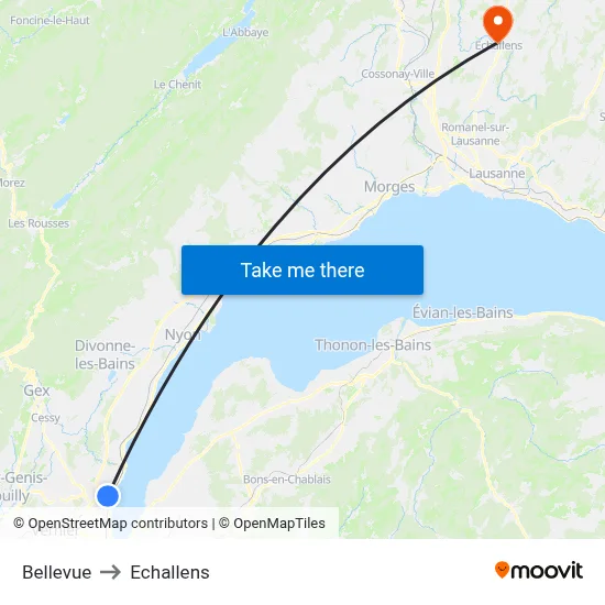 Bellevue to Echallens map