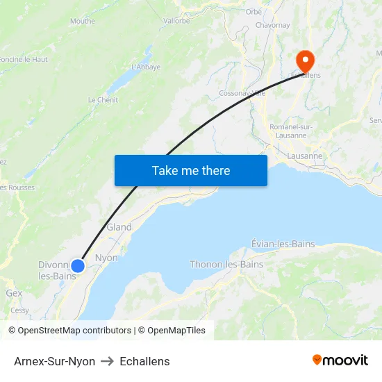 Arnex-Sur-Nyon to Echallens map