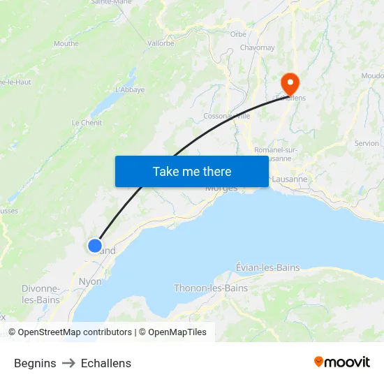 Begnins to Echallens map