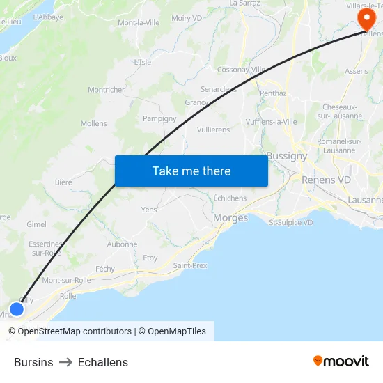 Bursins to Echallens map