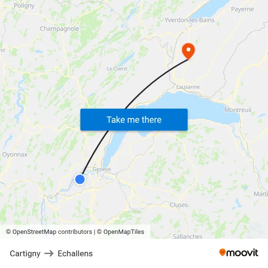 Cartigny to Echallens map