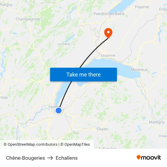 Chêne-Bougeries to Echallens map