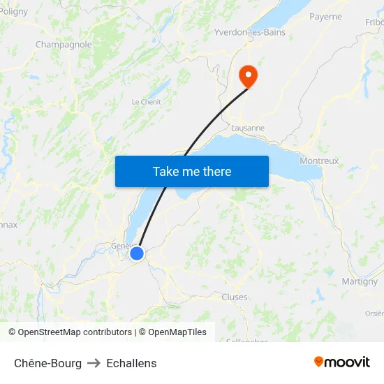 Chêne-Bourg to Echallens map