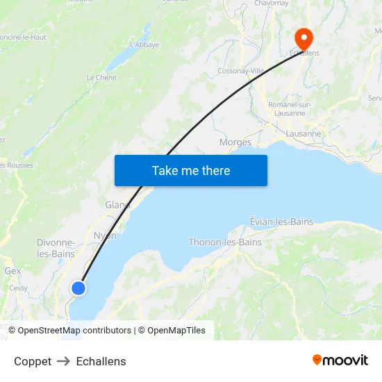 Coppet to Echallens map