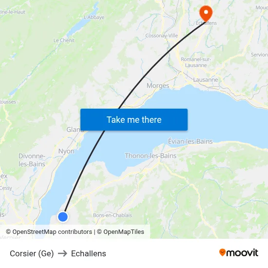 Corsier (Ge) to Echallens map
