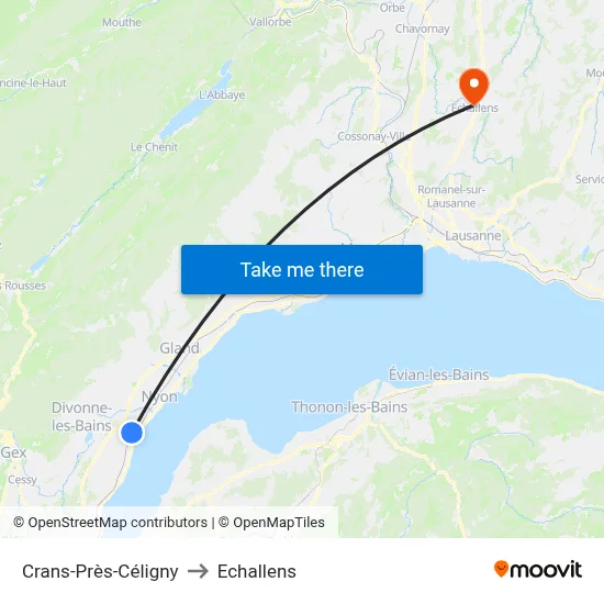Crans-Près-Céligny to Echallens map