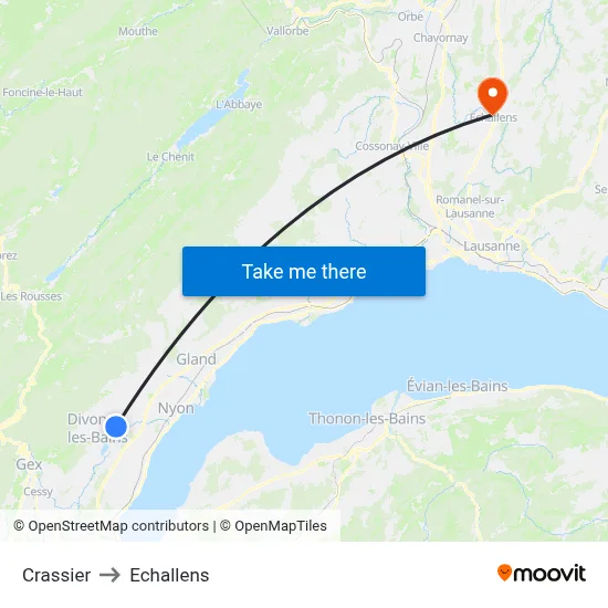 Crassier to Echallens map