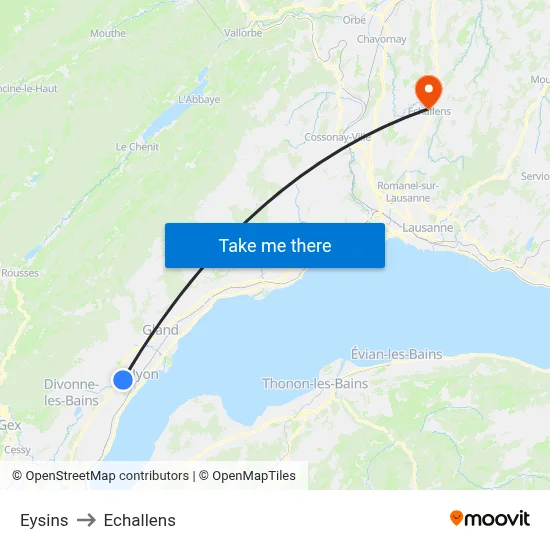 Eysins to Echallens map