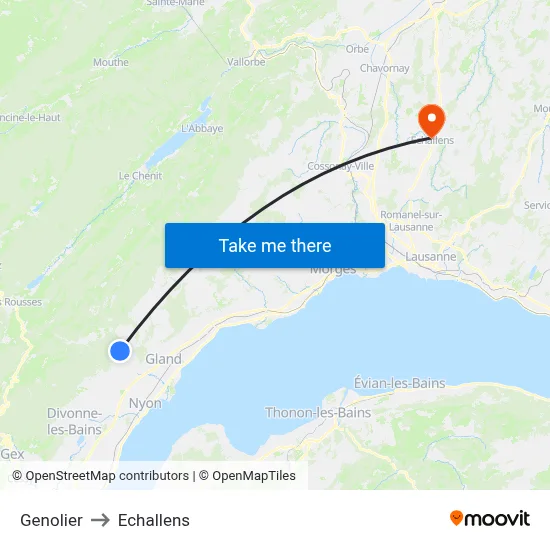 Genolier to Echallens map