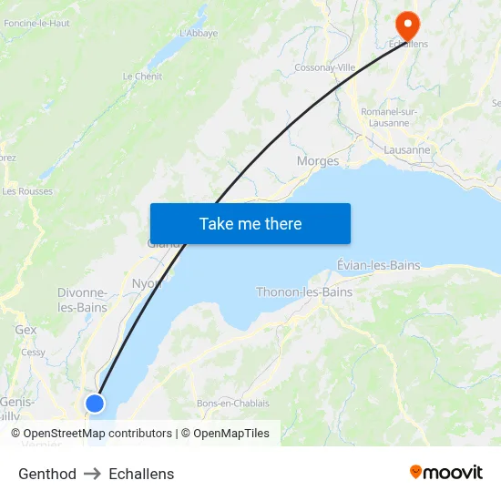 Genthod to Echallens map