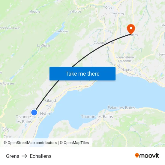 Grens to Echallens map