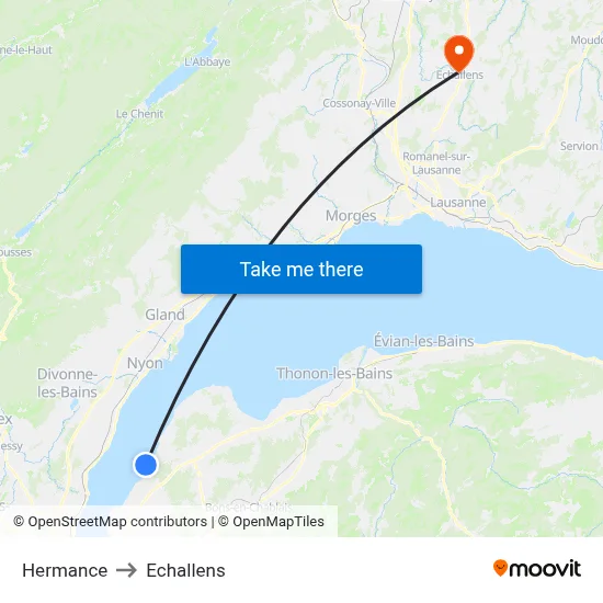 Hermance to Echallens map