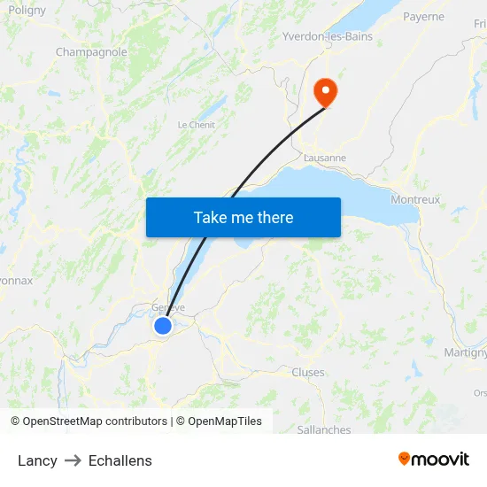 Lancy to Echallens map