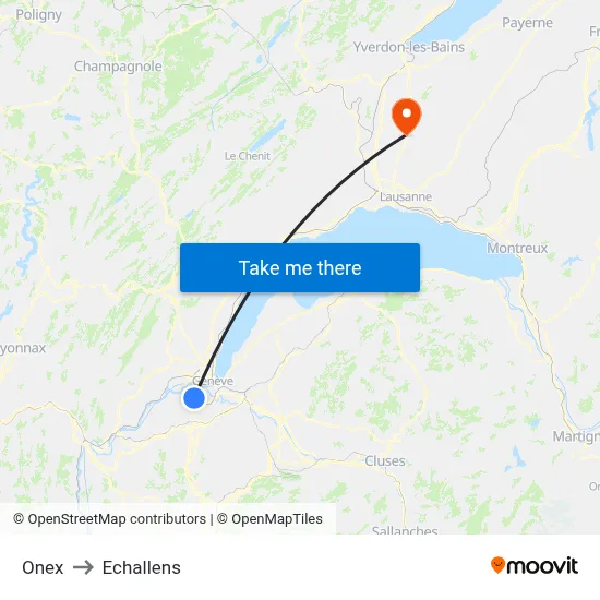 Onex to Echallens map