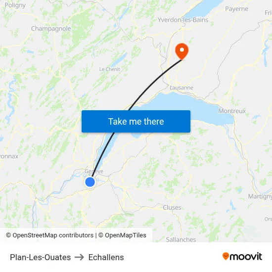 Plan-Les-Ouates to Echallens map