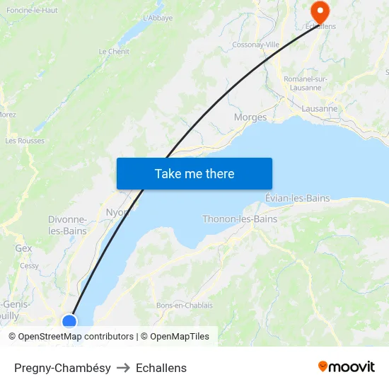 Pregny-Chambésy to Echallens map