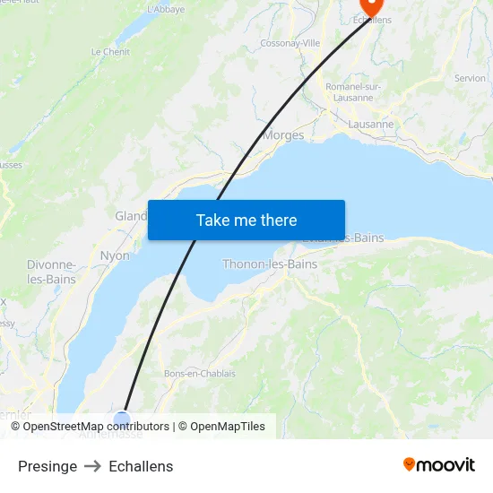 Presinge to Echallens map