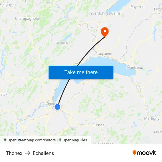 Thônex to Echallens map