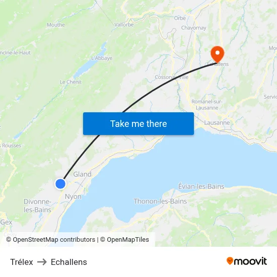 Trélex to Echallens map