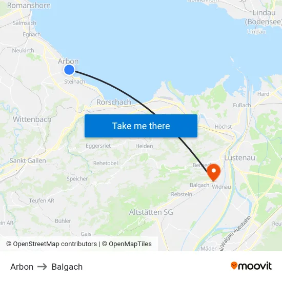 Arbon to Balgach map