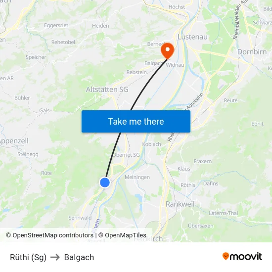 Rüthi (Sg) to Balgach map