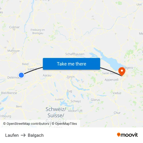 Laufen to Balgach map