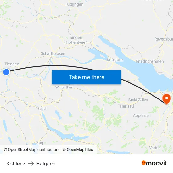 Koblenz to Balgach map
