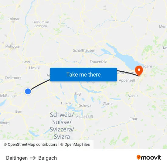 Deitingen to Balgach map