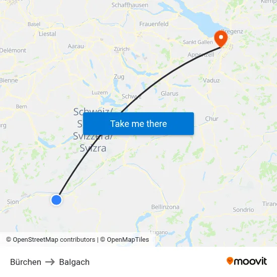 Bürchen to Balgach map