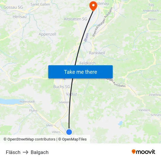 Fläsch to Balgach map