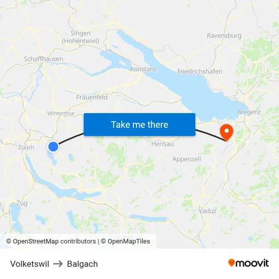 Volketswil to Balgach map