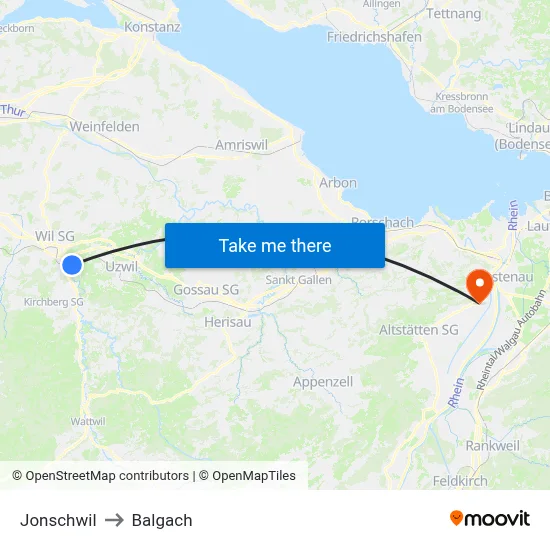 Jonschwil to Balgach map