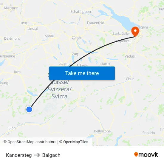Kandersteg to Balgach map
