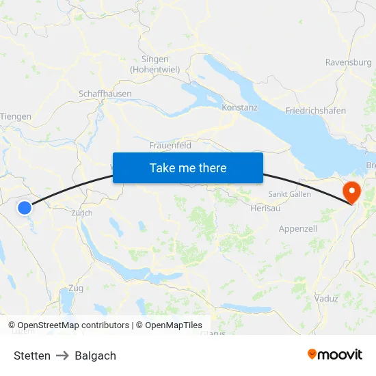 Stetten to Balgach map