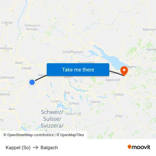Kappel (So) to Balgach map