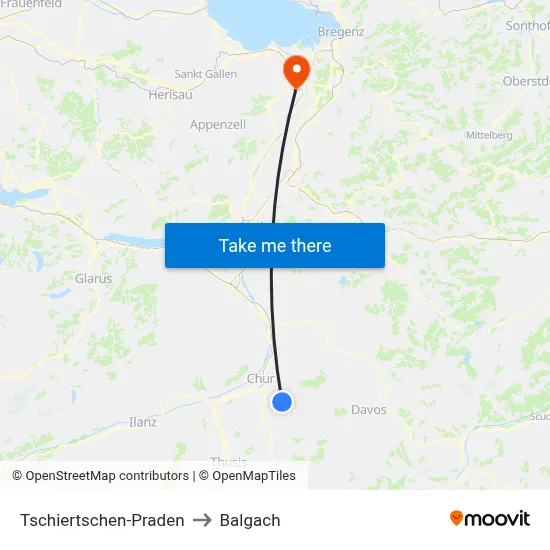 Tschiertschen-Praden to Balgach map